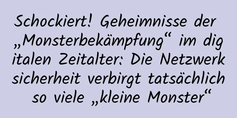 Schockiert! Geheimnisse der „Monsterbekämpfung“ im digitalen Zeitalter: Die Netzwerksicherheit verbirgt tatsächlich so viele „kleine Monster“