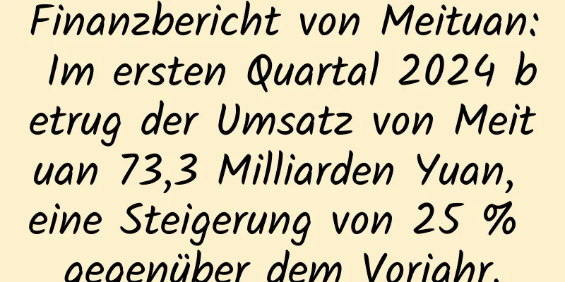 Finanzbericht von Meituan: Im ersten Quartal 2024 betrug der Umsatz von Meituan 73,3 Milliarden Yuan, eine Steigerung von 25 % gegenüber dem Vorjahr.