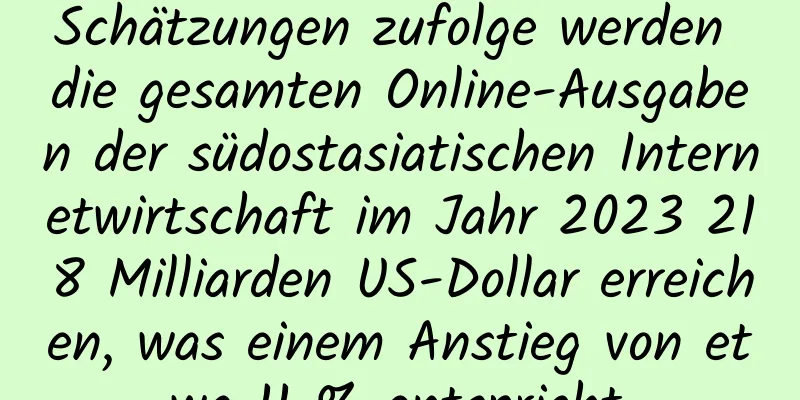 Schätzungen zufolge werden die gesamten Online-Ausgaben der südostasiatischen Internetwirtschaft im Jahr 2023 218 Milliarden US-Dollar erreichen, was einem Anstieg von etwa 11 % entspricht.