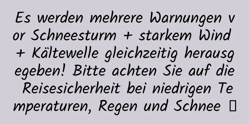 Es werden mehrere Warnungen vor Schneesturm + starkem Wind + Kältewelle gleichzeitig herausgegeben! Bitte achten Sie auf die Reisesicherheit bei niedrigen Temperaturen, Regen und Schnee →