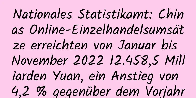 Nationales Statistikamt: Chinas Online-Einzelhandelsumsätze erreichten von Januar bis November 2022 12.458,5 Milliarden Yuan, ein Anstieg von 4,2 % gegenüber dem Vorjahr