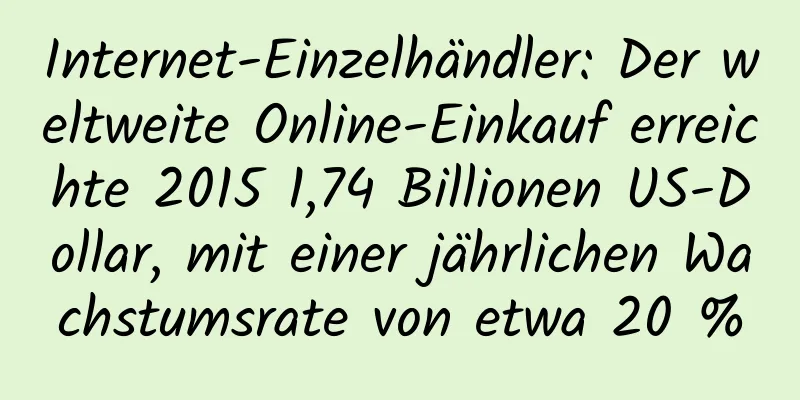 Internet-Einzelhändler: Der weltweite Online-Einkauf erreichte 2015 1,74 Billionen US-Dollar, mit einer jährlichen Wachstumsrate von etwa 20 %