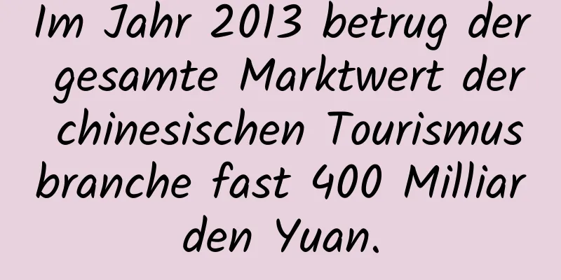 Im Jahr 2013 betrug der gesamte Marktwert der chinesischen Tourismusbranche fast 400 Milliarden Yuan.