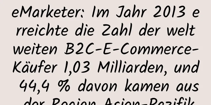 eMarketer: Im Jahr 2013 erreichte die Zahl der weltweiten B2C-E-Commerce-Käufer 1,03 Milliarden, und 44,4 % davon kamen aus der Region Asien-Pazifik