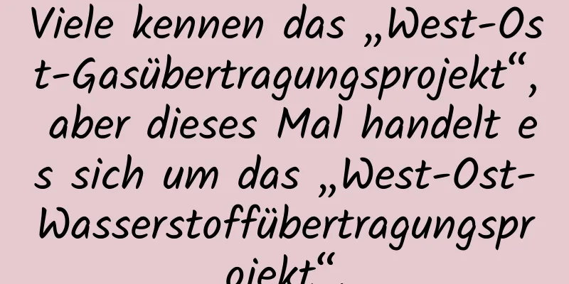 Viele kennen das „West-Ost-Gasübertragungsprojekt“, aber dieses Mal handelt es sich um das „West-Ost-Wasserstoffübertragungsprojekt“.