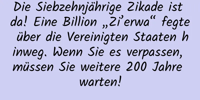 Die Siebzehnjährige Zikade ist da! Eine Billion „Zi’erwa“ fegte über die Vereinigten Staaten hinweg. Wenn Sie es verpassen, müssen Sie weitere 200 Jahre warten!