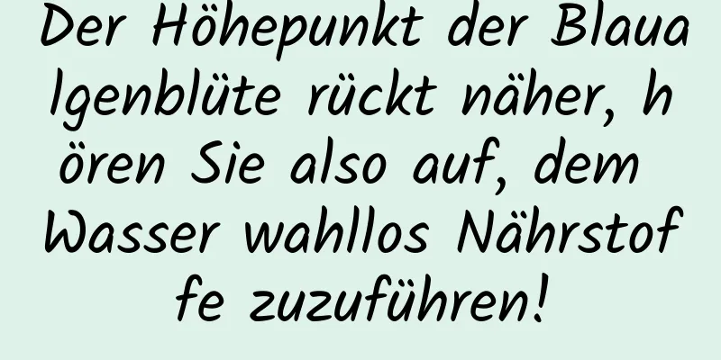 Der Höhepunkt der Blaualgenblüte rückt näher, hören Sie also auf, dem Wasser wahllos Nährstoffe zuzuführen!