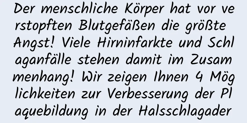Der menschliche Körper hat vor verstopften Blutgefäßen die größte Angst! Viele Hirninfarkte und Schlaganfälle stehen damit im Zusammenhang! Wir zeigen Ihnen 4 Möglichkeiten zur Verbesserung der Plaquebildung in der Halsschlagader