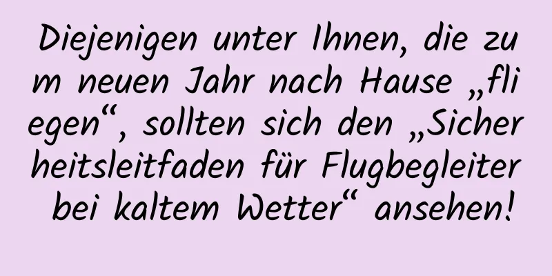 Diejenigen unter Ihnen, die zum neuen Jahr nach Hause „fliegen“, sollten sich den „Sicherheitsleitfaden für Flugbegleiter bei kaltem Wetter“ ansehen!