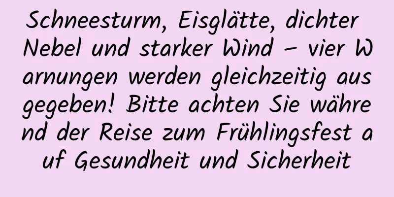 Schneesturm, Eisglätte, dichter Nebel und starker Wind – vier Warnungen werden gleichzeitig ausgegeben! Bitte achten Sie während der Reise zum Frühlingsfest auf Gesundheit und Sicherheit