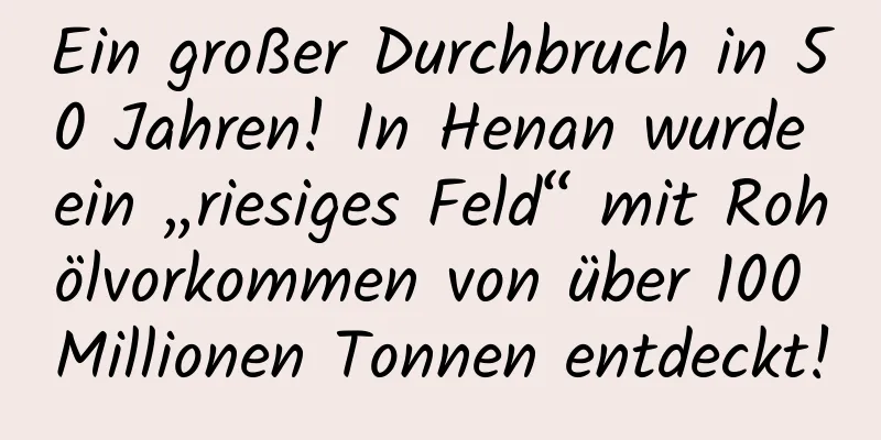 Ein großer Durchbruch in 50 Jahren! In Henan wurde ein „riesiges Feld“ mit Rohölvorkommen von über 100 Millionen Tonnen entdeckt!