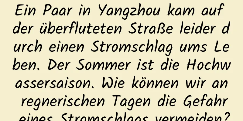 Ein Paar in Yangzhou kam auf der überfluteten Straße leider durch einen Stromschlag ums Leben. Der Sommer ist die Hochwassersaison. Wie können wir an regnerischen Tagen die Gefahr eines Stromschlags vermeiden?