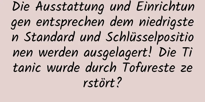 Die Ausstattung und Einrichtungen entsprechen dem niedrigsten Standard und Schlüsselpositionen werden ausgelagert! Die Titanic wurde durch Tofureste zerstört?