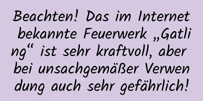 Beachten! Das im Internet bekannte Feuerwerk „Gatling“ ist sehr kraftvoll, aber bei unsachgemäßer Verwendung auch sehr gefährlich!
