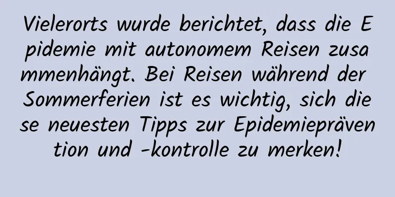 Vielerorts wurde berichtet, dass die Epidemie mit autonomem Reisen zusammenhängt. Bei Reisen während der Sommerferien ist es wichtig, sich diese neuesten Tipps zur Epidemieprävention und -kontrolle zu merken!