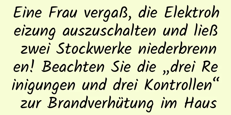 Eine Frau vergaß, die Elektroheizung auszuschalten und ließ zwei Stockwerke niederbrennen! Beachten Sie die „drei Reinigungen und drei Kontrollen“ zur Brandverhütung im Haus