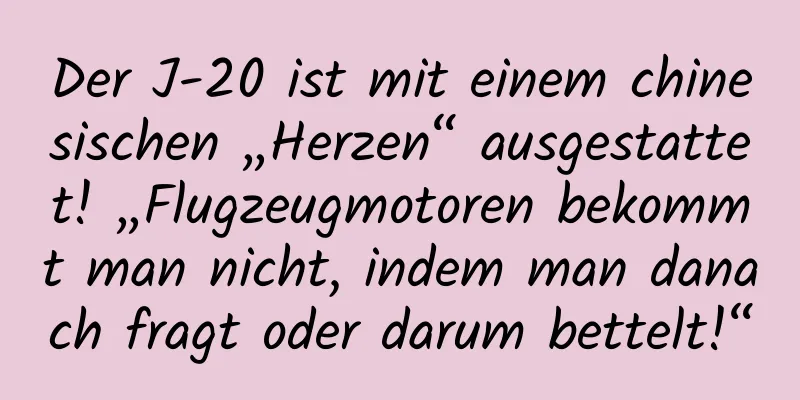 Der J-20 ist mit einem chinesischen „Herzen“ ausgestattet! „Flugzeugmotoren bekommt man nicht, indem man danach fragt oder darum bettelt!“