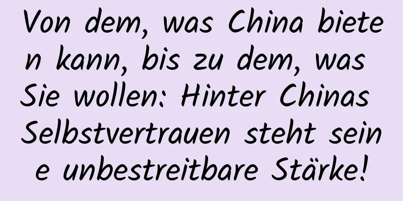 Von dem, was China bieten kann, bis zu dem, was Sie wollen: Hinter Chinas Selbstvertrauen steht seine unbestreitbare Stärke!