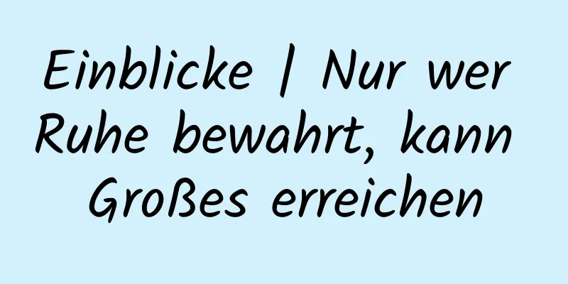 Einblicke | Nur wer Ruhe bewahrt, kann Großes erreichen